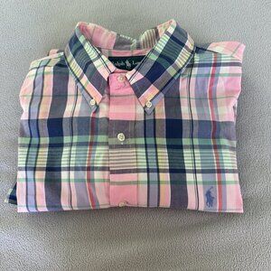 Ralph Lauren Shirt Mens XL Pink Plaid Custom Fit Cotton Spring Cotton Preppy